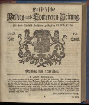19. Stueck, Montag den 3ten May 1756
