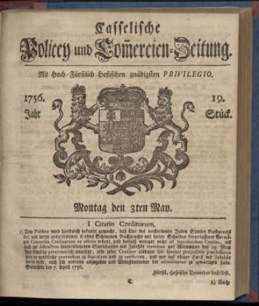 19. Stueck, Montag den 3ten May 1756