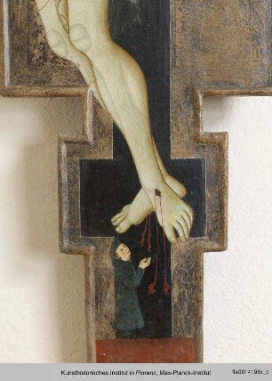 Kruzifix mit Maria, Johannes, Christus Pantokrator und einem Stifter