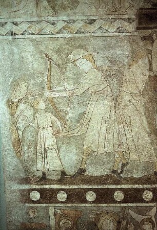 mittleres Bildfeld: Der blinde Lamech tötet Kain