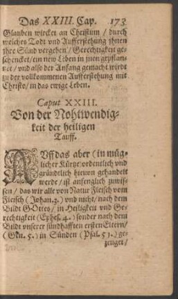 Caput XXIII. Von der Nohtwendigkeit der heiligen Tauff.