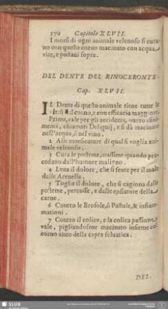 Cap. XLVII. Del Dente Del Rinoceronte