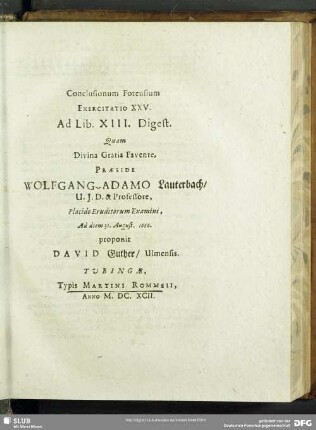 Conclusionum Forensium Exercitatio XXV. Ad Libr. XIII. Digest.