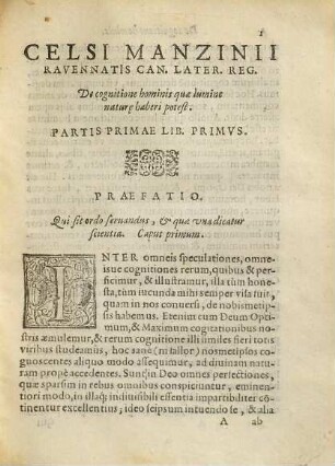 Celsi Manzinii Ravennatis Can. Later. Reg. De Cognitione Hominis, quae lumine naturali haberi potest, 1