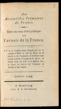 Aux Assemblées Primaires de France