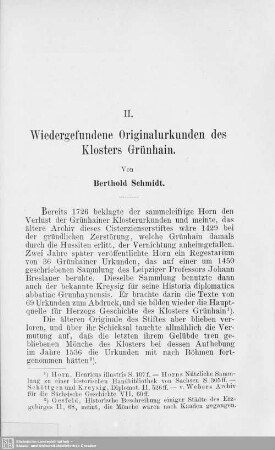 II. Wiedergefundene Originalurkunden des Klosters Grünhain