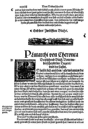 Plutarchi von Cheronea Dreyzehend Büch. Vom underscheydt der Tugent/ und der Laster.