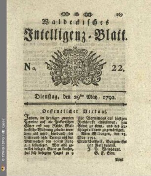 No. 22. Dienstag, den 29ten May, 1792