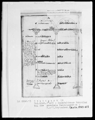 Necrologium Zwiefaltense — Gerahmte Nekrologseite, Folio 26verso