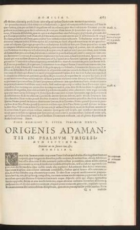 Origenis Adamantii In Psalmum Trigesimum Septimum.