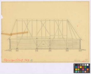 Zabelkau, Schurgersdorf ([Landkreis Ratibor]): [Pfarrscheune]. Pfarrscheune (Längsschnitt)