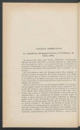 Páginas americanas - La expedición del general Flores y el Gobierno de Chile (1852)