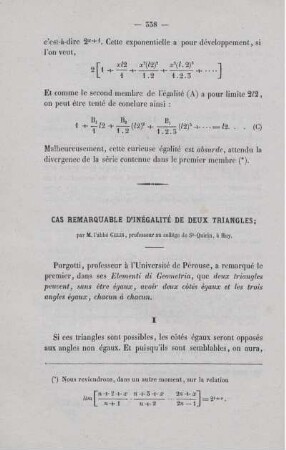 Cas remarquable d´inégalité de deux triangles.