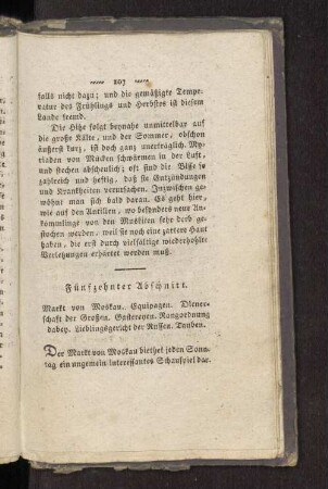 Fünfzehnter Abschnitt. Markt von Moskau. Equipagen. Dienerschaft der Großen. Gastereyen. Rangordnung dabey. Lieblingsgericht (...)