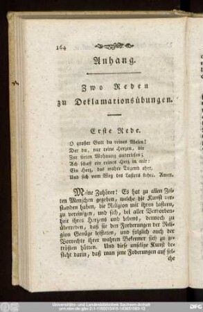 Anhang. Zwo Reden zu Deklamationsübungen.