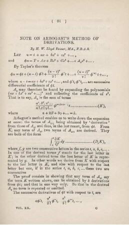 Note on Arbogast`s method of derivations.