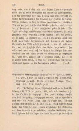 488-491 [Rezension] Kraus, Franz Xaver, Lehrbuch der Kirchengeschichte für Studierende