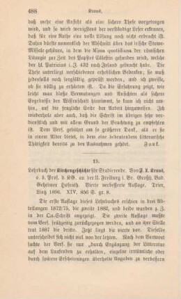 488-491 [Rezension] Kraus, Franz Xaver, Lehrbuch der Kirchengeschichte für Studierende