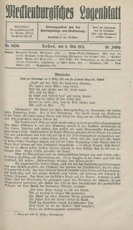 Nr. 19/20. Rostock, den 8. Mai 1921.