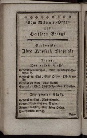 Vom Militair-Orden des Heiligen Georgs