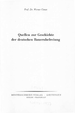 Quellen zur Geschichte der deutschen Bauernbefreiung