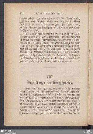 VIII. Eigenschaften des Nitroglycerins