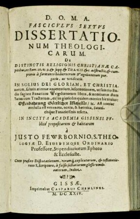 6: Fasciculus ... Dissertationum Theologicarum. 6