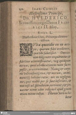 Illustrißimo Principi, Dn. Hulderico Serenissimi regis Daniae Friderici II. filio. Epist. L.