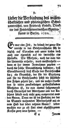 Ueber die Verbindung des wissenschaftlichen und philologischen Schulunterrichts