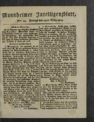 Mannheimer Intelligenzblatt : für d. Jahr ..