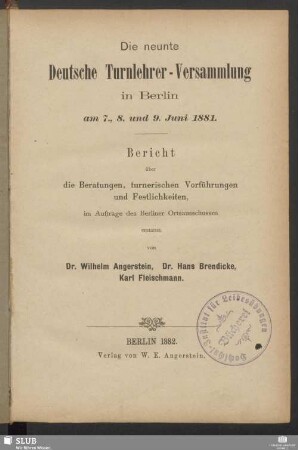 9.1881(1882): Bericht über die ... Deutsche Turnlehrerversammlung