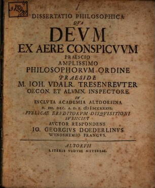 Diss. philos. qua Deum ex aëre conspicuum