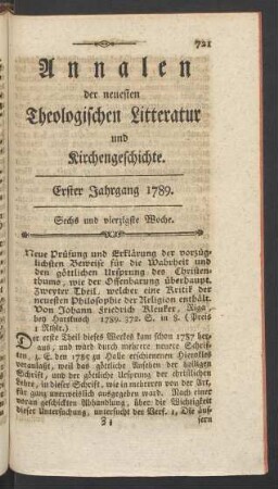 Sechs und vierzigste Woche