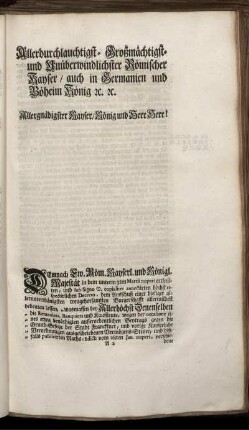 Allerdurchlauchtigst- Großmächtigst- und Unüberwindlichster Römischer Kayser ...