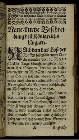 Neue kurtze Beschreibung deß Königreichs Ungarn