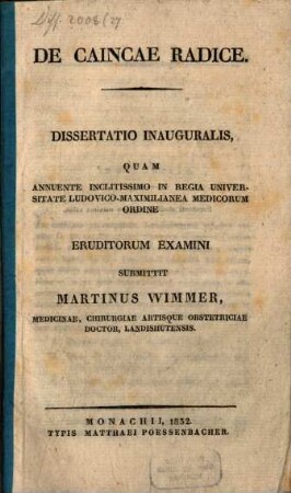 De caincae radice : dissertatio inauguralis
