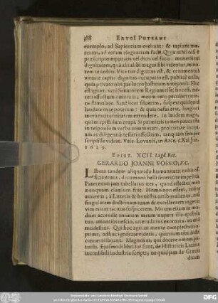 Epist. XCII. Lugd. Bat. Gerardo Ioanni Vossio, V. C.