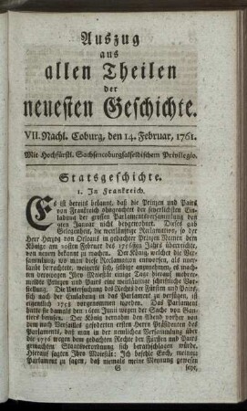 VII. Nachl. Coburg, den 14. Februar, 1761.