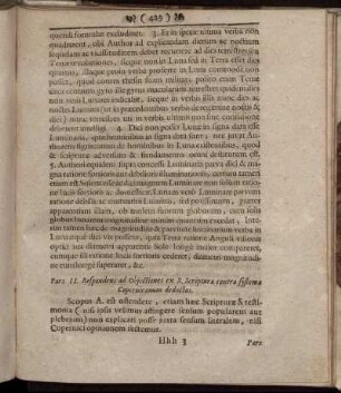 Pars II. Respondens ad Objectiones ex S. Scriptura contra systema Copernicanum deductas.