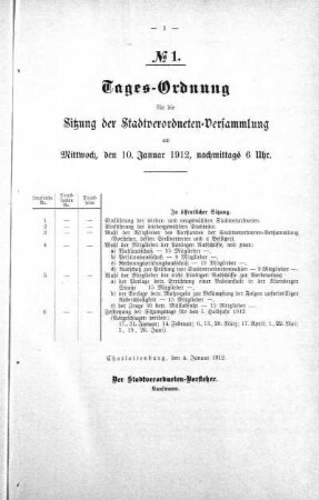 Tages-Ordnung No. 1 (1), 10. Januar 1912