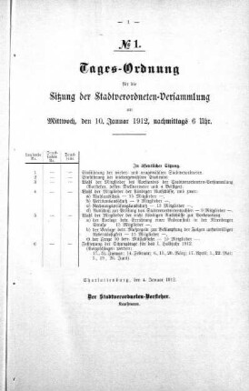 Tages-Ordnung No. 1 (1), 10. Januar 1912