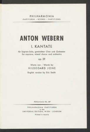 I. Kantate : für Sopran-Solo, gemischten Chor und Orchester : op. 29