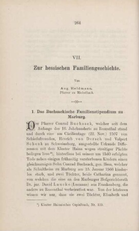 VII. Zur hessischen Familiengeschichte.