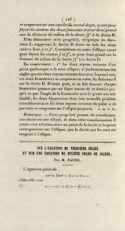 Sur l'équation du troisième degré et sur une équation du dixième degré de Jacobi.