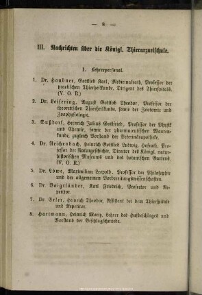 III. Nachrichten über die Königl. Thierarzneischule