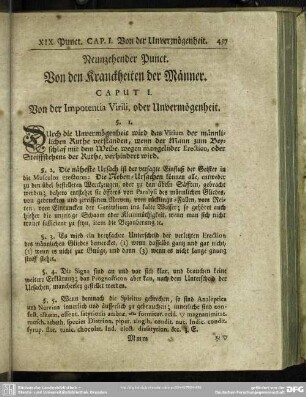 Neunzehender Punct. Von den Kranckheiten der Männer