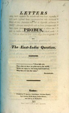 Letters of Probus on the East India Question