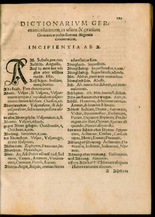 Dictionarum Germanicolatinum, in usum & gratiam Germanicae pubis summa diligentia concinnatum.