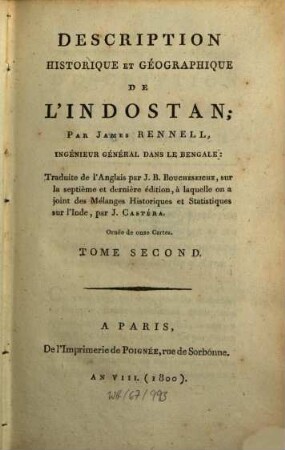 Description historique et géographique de l'Indostan, 2