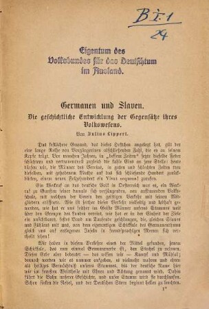 Germanen und Slaven : die geschichtliche Entwicklung der Gegensätze ihres Volkswesens